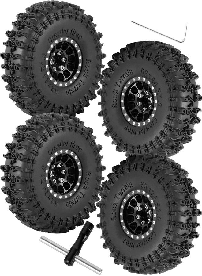 RCHuiWow 1.0" Beadlock RC Wheels and Tires for 1/18 TRX4M,1/24 SCX24 RC Crawler,1.0 Beadlock Tires w/Alloy Aluminium Wheels 1.0 rc Beadlock Rims,4PCS,Black - Image 1